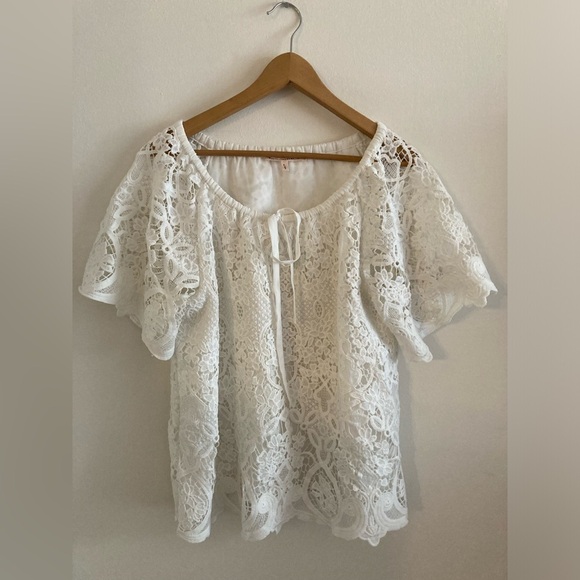 Martha Stewart Collection White Crochet Knit Top Large Cottagecore - Picture 1 of 11